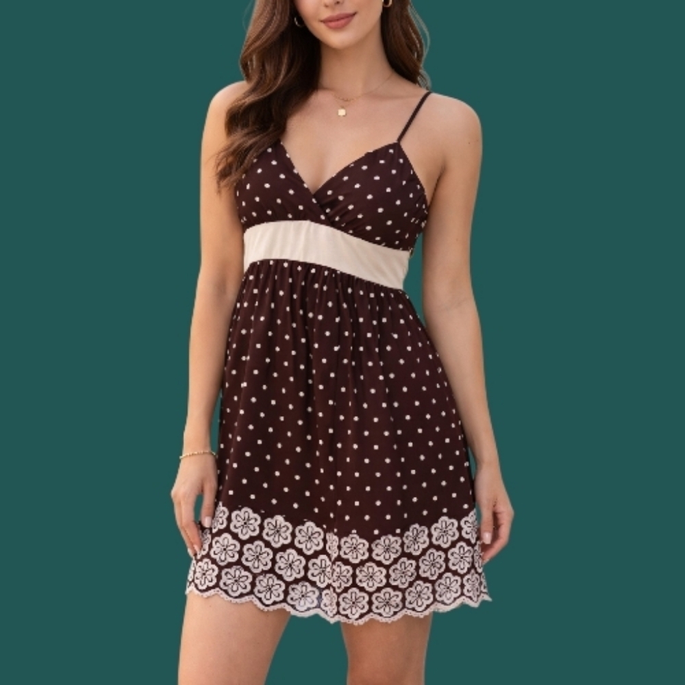 3/$30 SEQUIN HEARTS 1990s Polka Dot Embroidered Eyelet Camisole Slip Dress